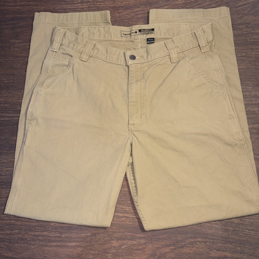Carhartt Rugged Flex Relaxed Fit Men's 34x32 Tan Canvas Work Pants